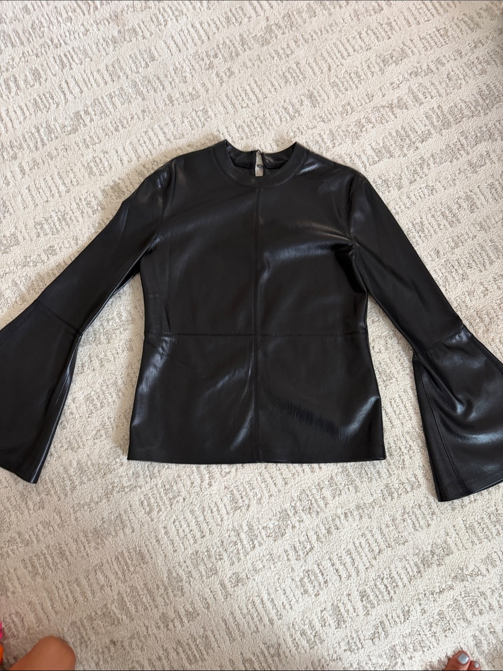 Nanushka Black Faux Leather Bell-Sleeve Jacket